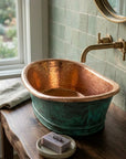 Green Patina Copper Vessel Sink – Rustic Oval Vanity Basin