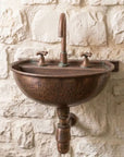 Aged Copper Wall Mount Sink with Faucet & Bottle Trap