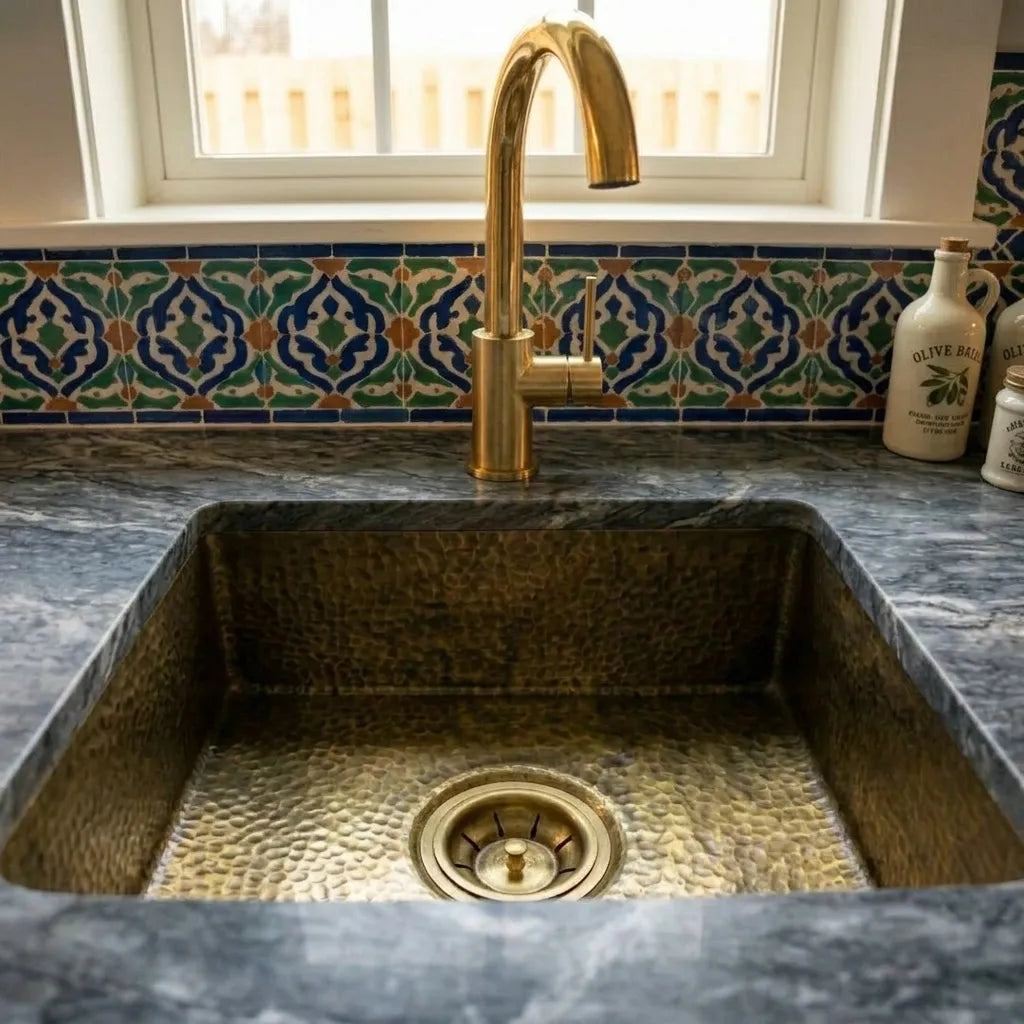 Hammered Antique Brass Prep Sink for Luxury Kitchen Countertops