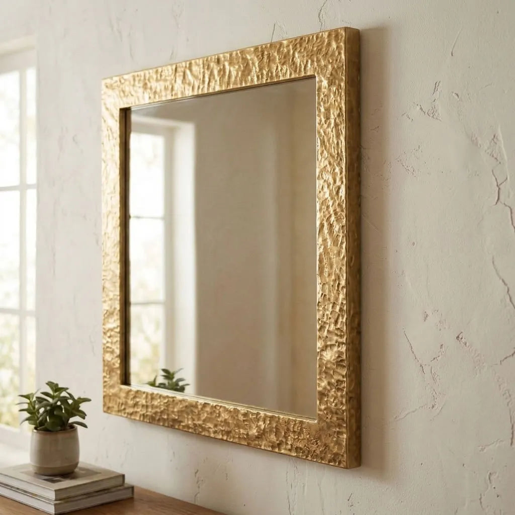 Handmade Hammered Brass Wall Mirror – Luxury Gold Frame