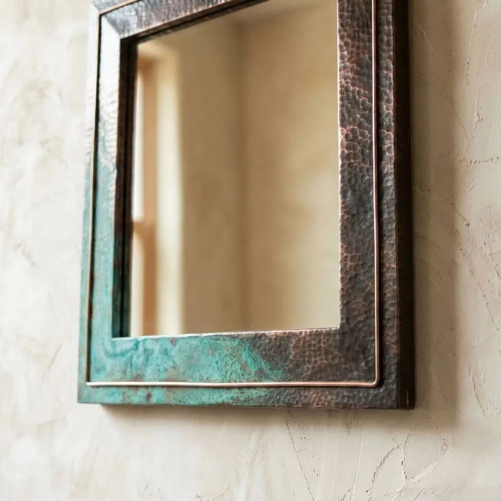 Handmade Verdigris Copper Wall Mirror – Hammered Rustic Frame