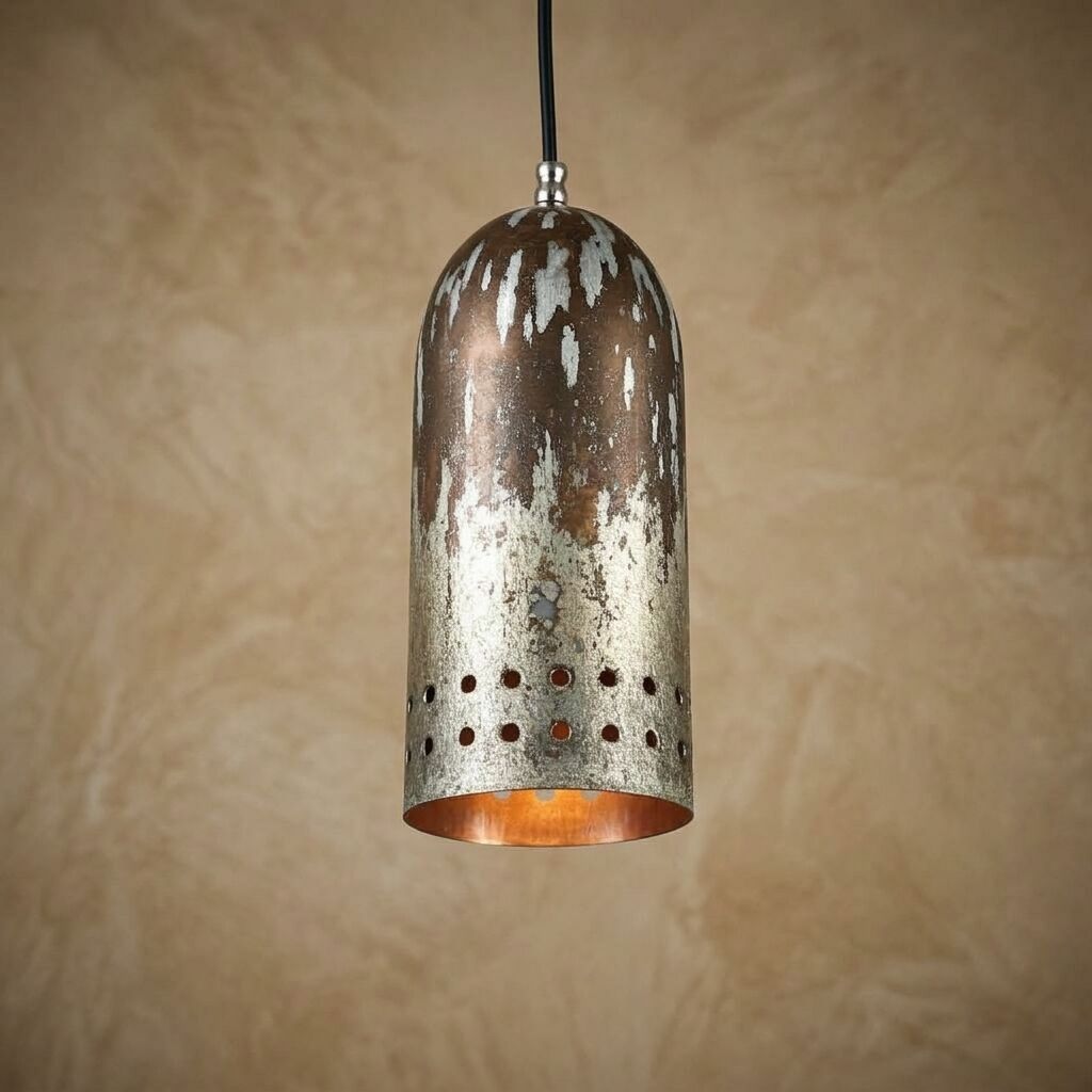 Verdigris Copper Cylinder Pendant Light – Handmade Rustic Hanging Lamp