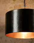 Black Hammered Drum Pendant Light – Rustic Copper Interior Ceiling Lamp