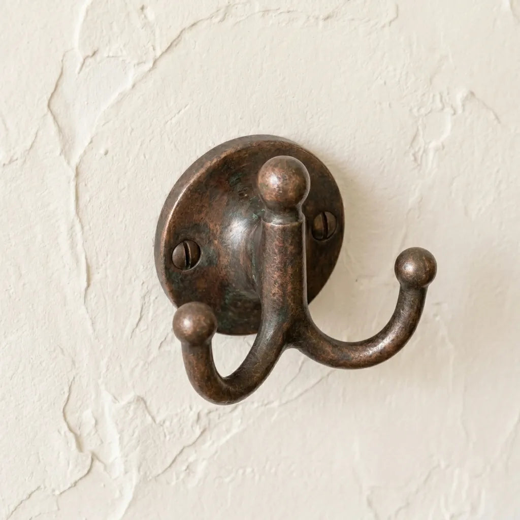 Aged Copper Double Coat Hook – Rustic Wall Hanger