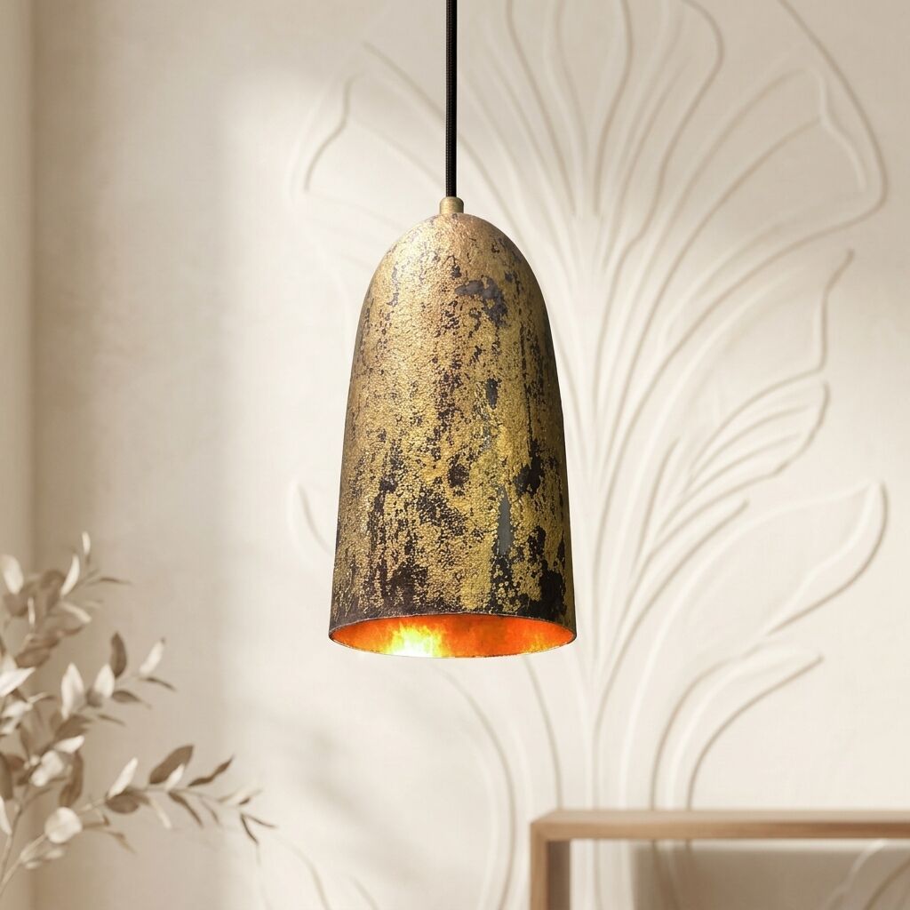 Handcrafted Gold Leaf Pendant Light – Rustic Ceiling Lamp