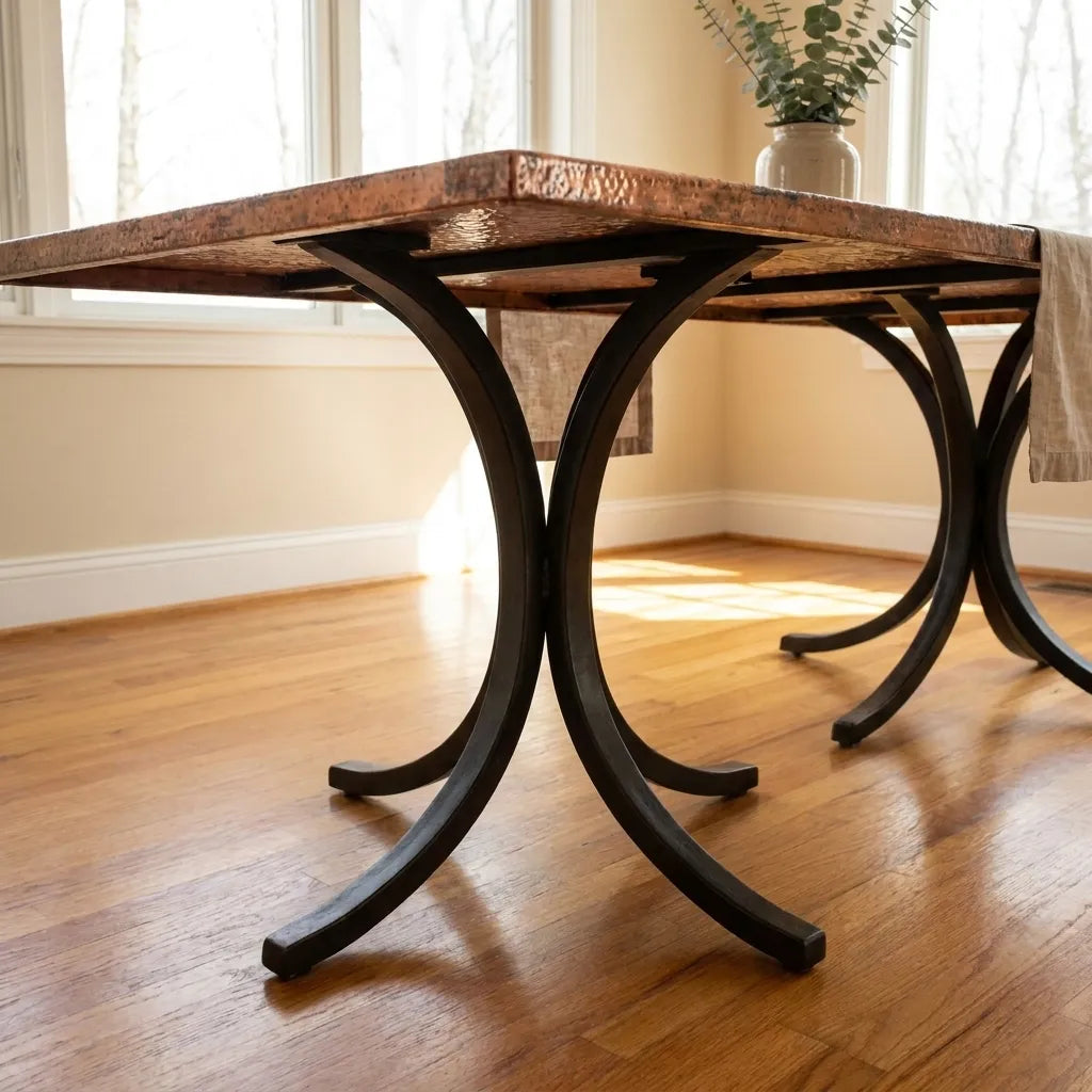 Handcrafted Hammered Copper Dining Table – Rustic Metal Top
