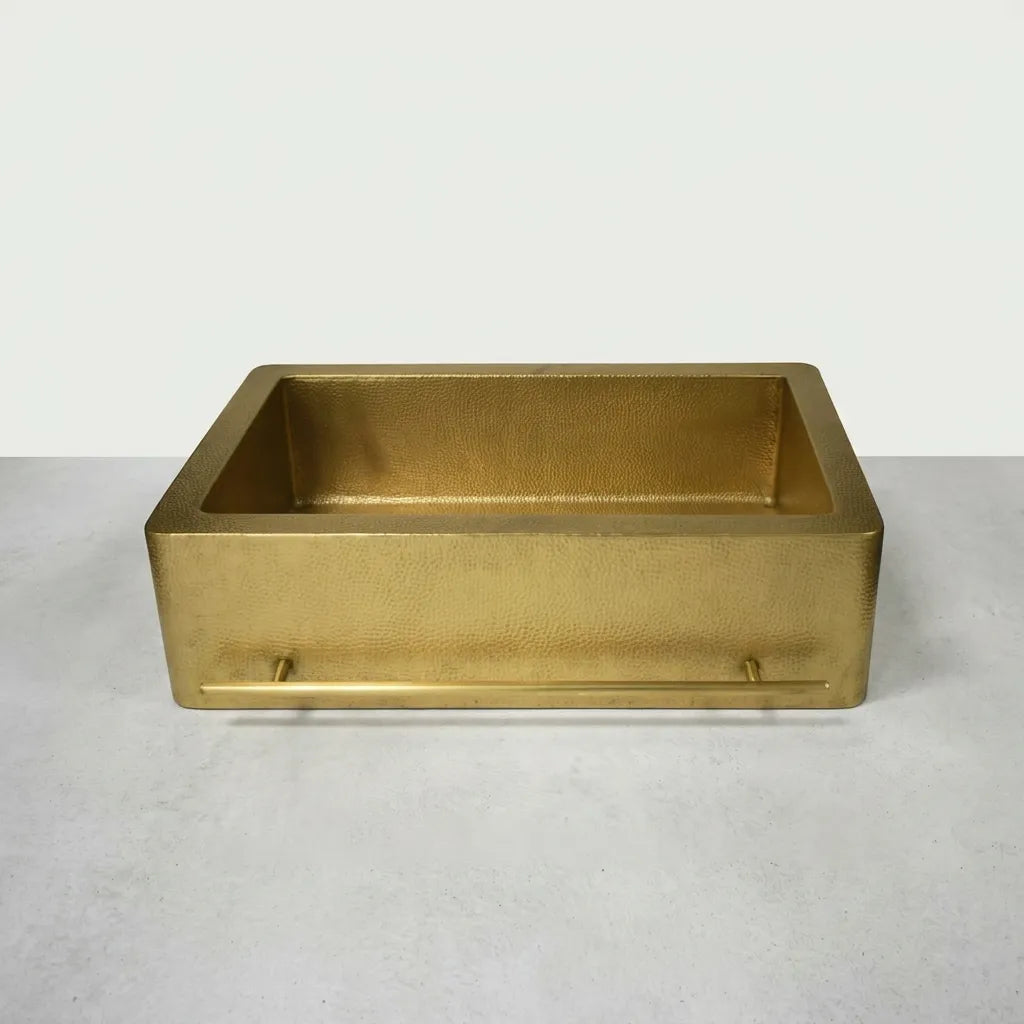 Handmade Hammered Brass Apron Front Kitchen Sink with Towel Bar