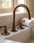 Handmade Aged Copper Bridge Bathroom Faucet with Gooseneck Spout