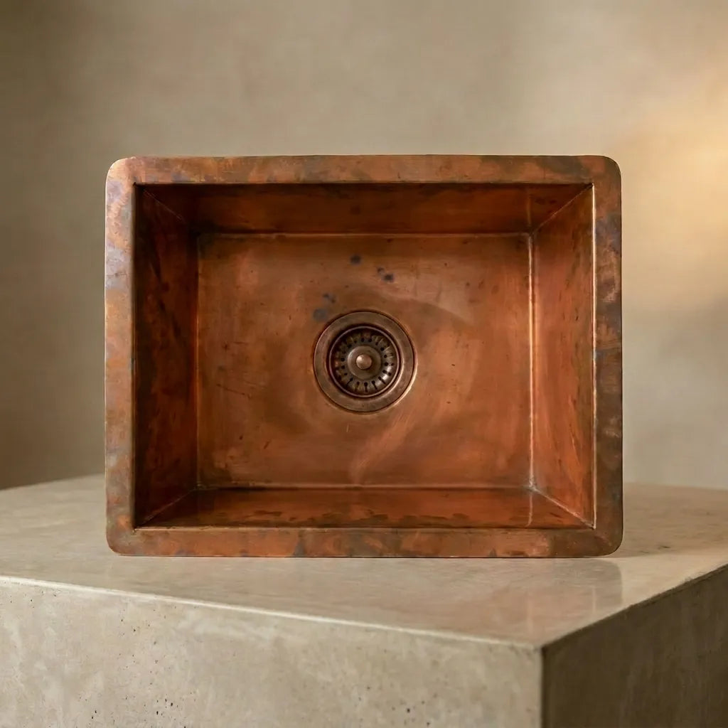 Handmade Rectangular Copper Vessel Sink for Rustic Bathrooms