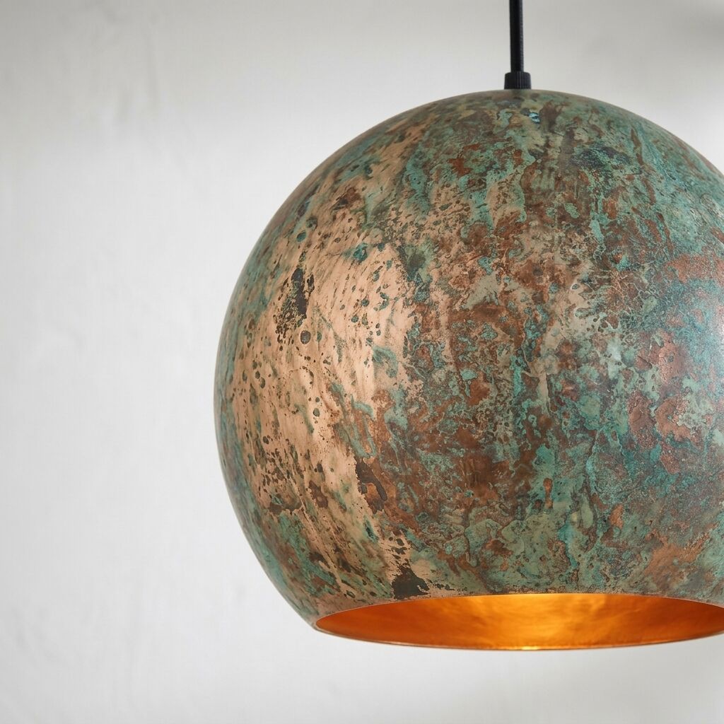 Handmade Verdigris Copper Globe Pendant Light for Rustic Interiors