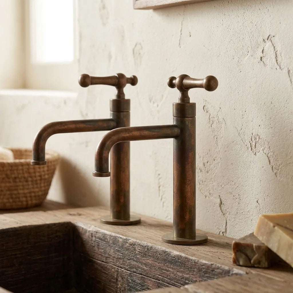 Aged Copper Vessel Sink Faucet – Rustic Single Hole Tap