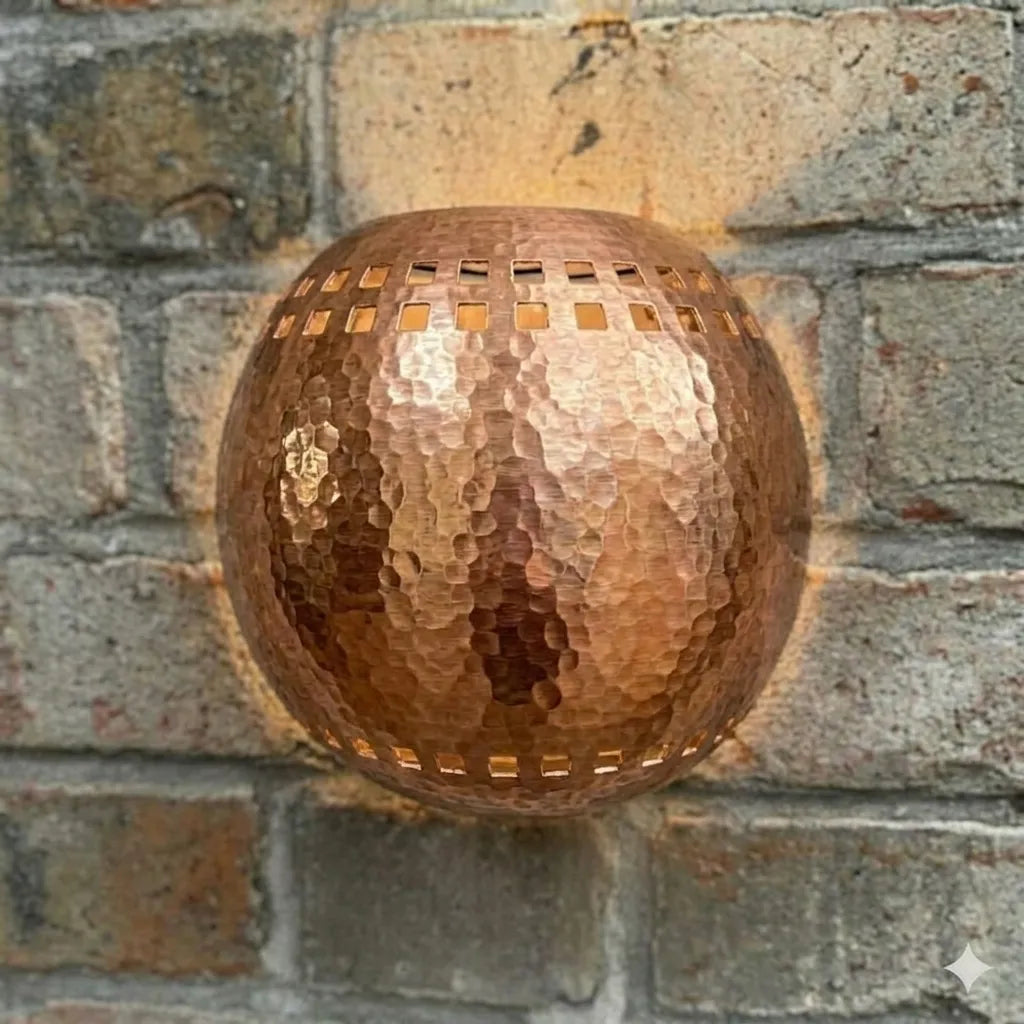 Handmade Hammered Copper Wall Sconce – Rustic Round Accent Light