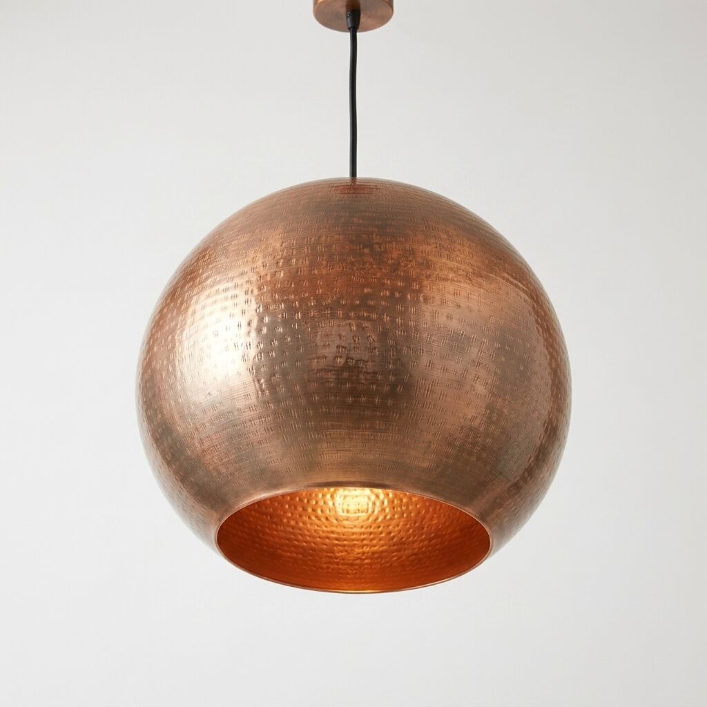 Handcrafted Hammered Copper Globe Pendant Light