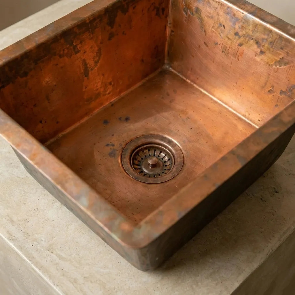 Handmade Rectangular Copper Vessel Sink for Rustic Bathrooms