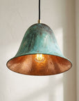 Handmade Oxidized Copper Pendant Light, Green Patina Dome Lamp