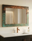 Verdigris Copper Bathroom Mirror – Hammered Rectangular Frame
