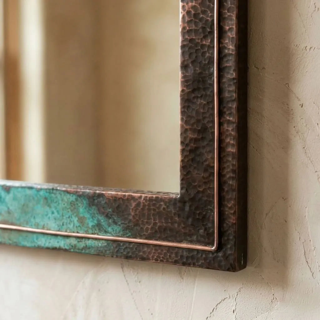 Handmade Verdigris Copper Wall Mirror – Hammered Rustic Frame