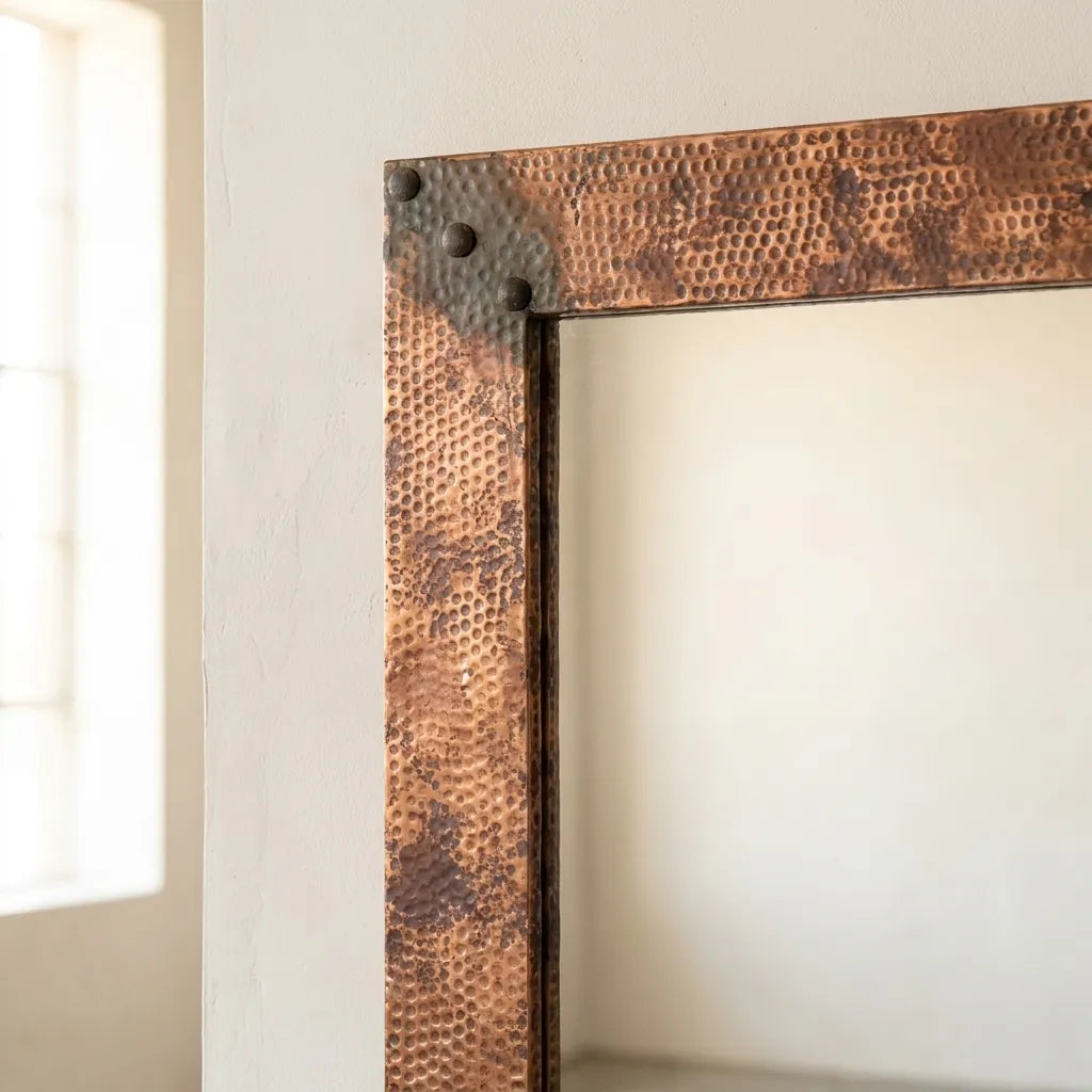 Hammered Copper Wall Mirror – Rustic Farmhouse Vanity Decor