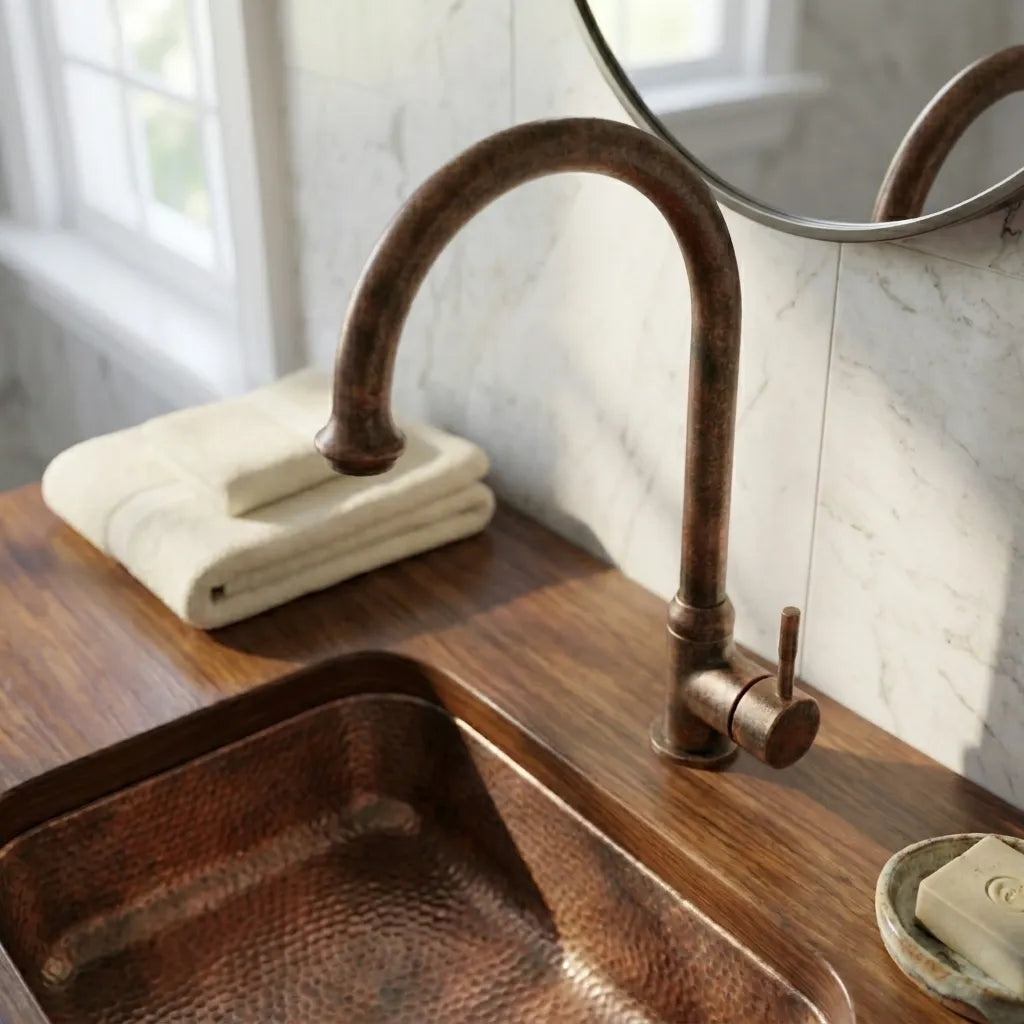 Vintage Copper Swan Neck Faucet – Single Lever Vanity Tap