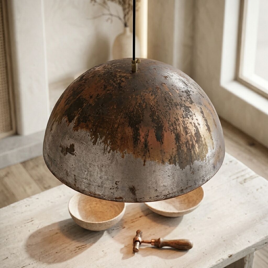 Handcrafted Aged Copper Dome Pendant Light for Kitchen Island