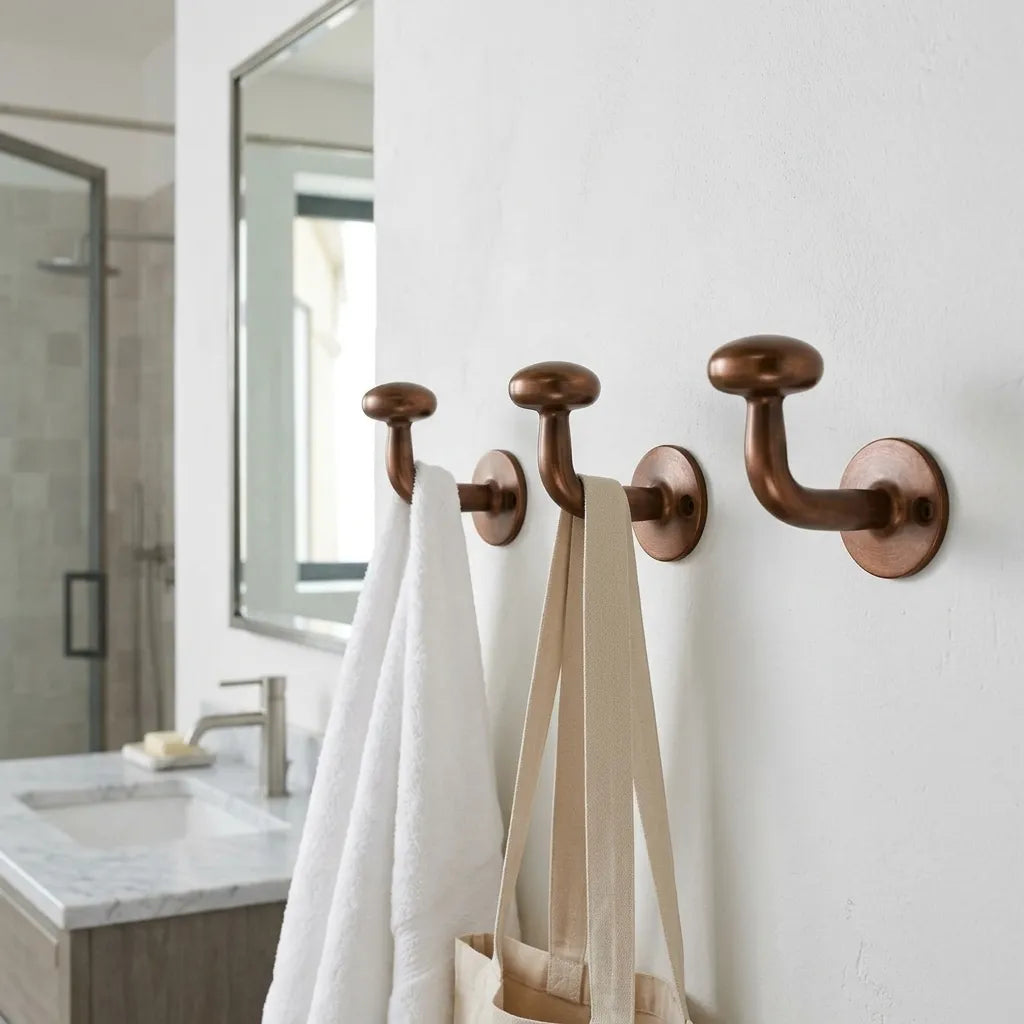 Solid Copper Mushroom Wall Hook for Robes & Towels