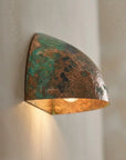 Handmade Green Patina Copper Wall Sconce – Hammered Half Dome Light
