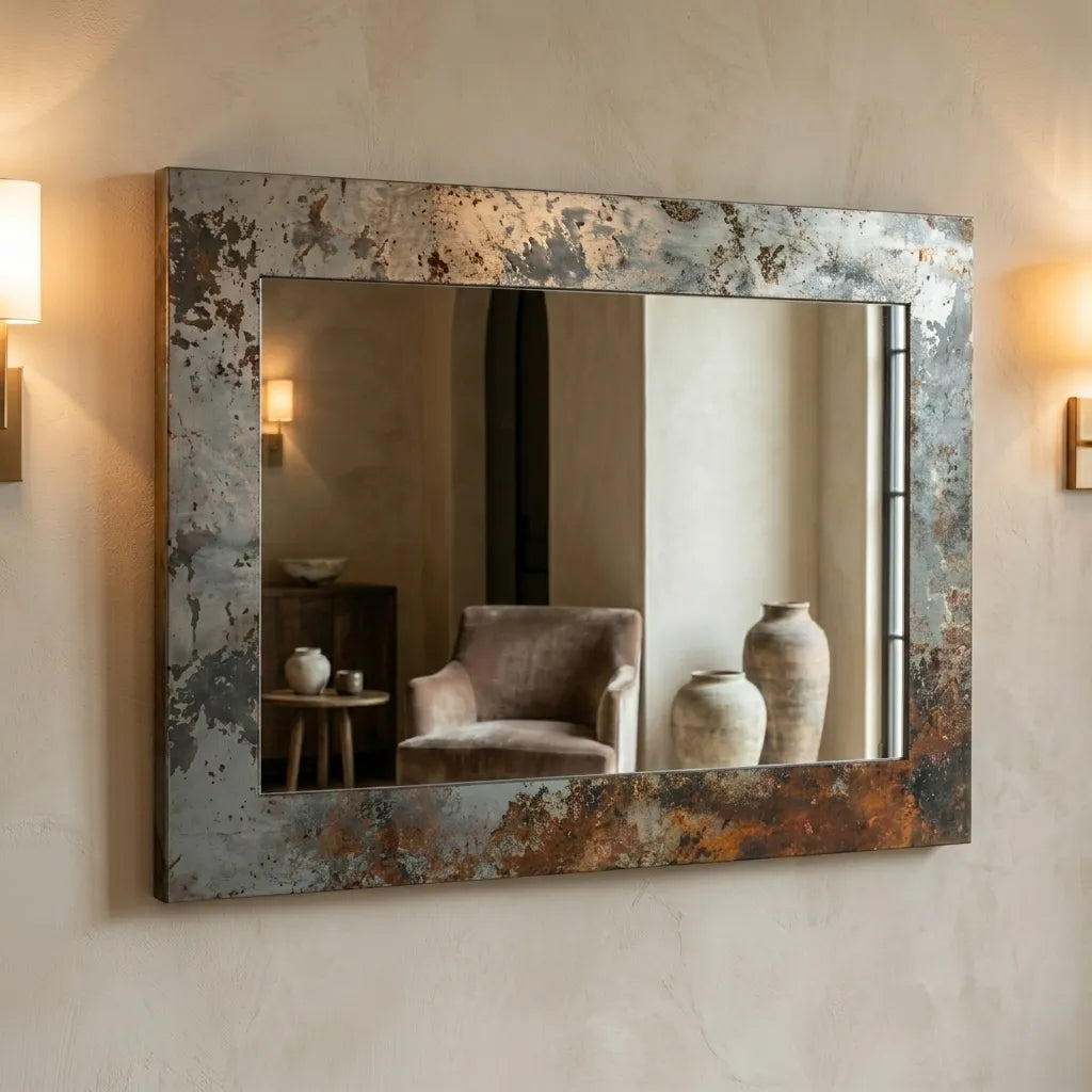 Oxidized Copper Vanity Mirror – Wabi Sabi Wall Decor