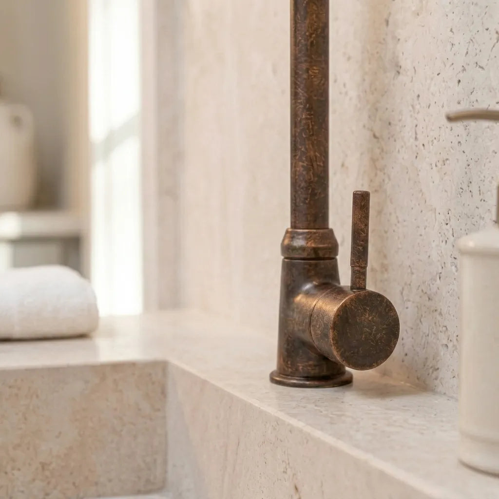 Rustic Solid Copper Vanity Faucet with Curved Spout