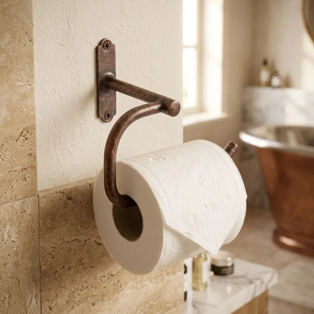 Aged Copper Toilet Paper Holder – Rustic Farmhouse Bath Rail