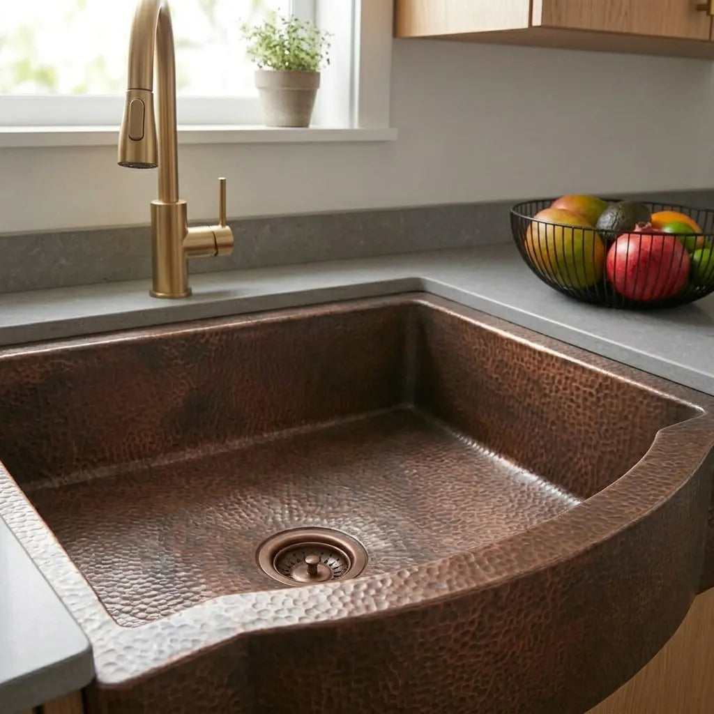 Curved Apron Patina Copper Farmhouse Kitchen Sink