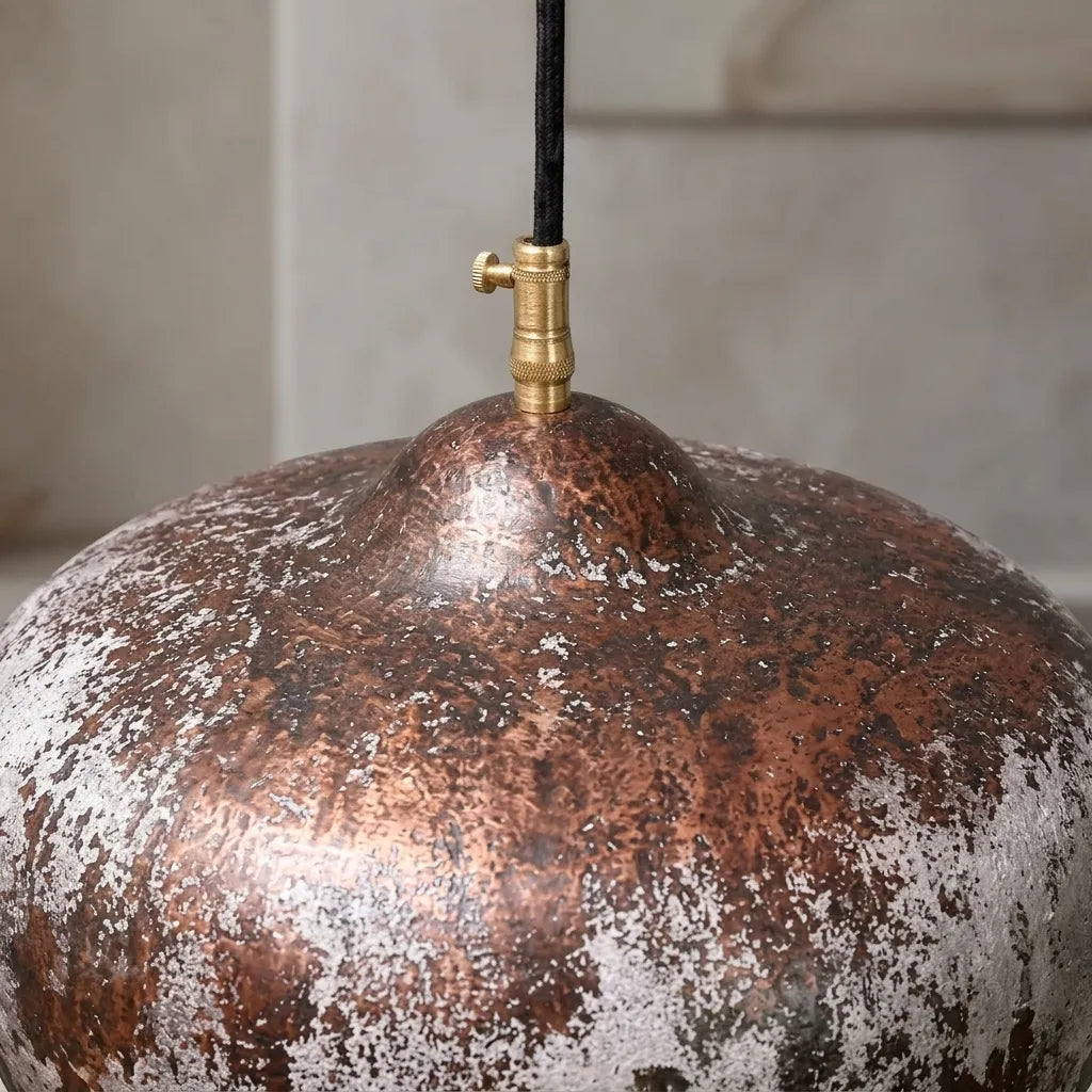 Handmade White Patina Copper Pendant Light – Rustic Kitchen Lamp