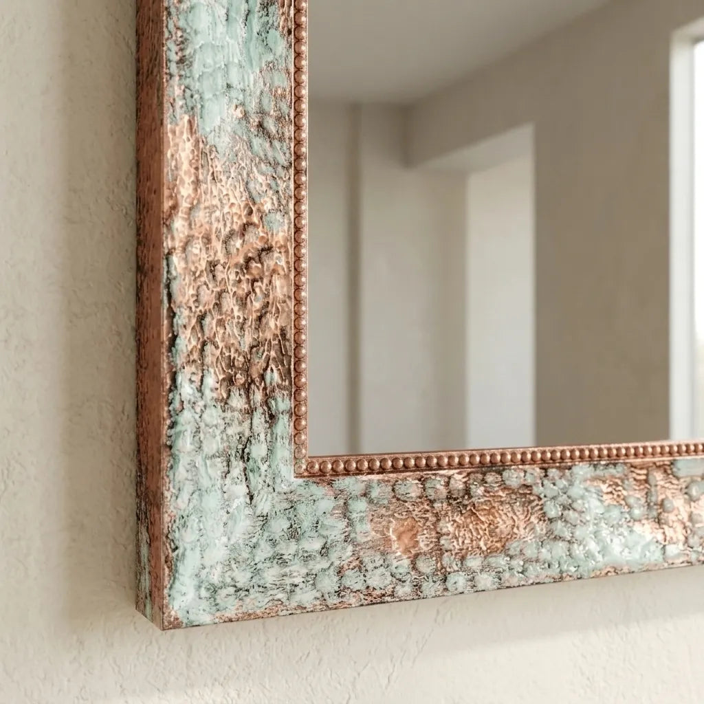 Verdigris Copper Wall Mirror – Artisan Patina Vanity Decor