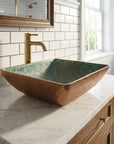 Handmade Oxidized Copper Vessel Sink – Square Hammered Bathroom Basin