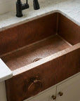 Copper Apron Front Kitchen Sink with Hammered Basin and Ring Detail