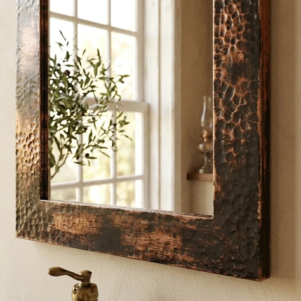 Aged Hammered Copper Bathroom Mirror – Rustic Vanity Decor