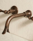 Handmade Patina Copper Wall Faucet with Dual Lever Handles