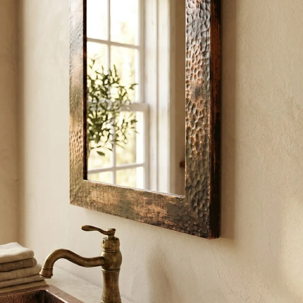 Aged Hammered Copper Bathroom Mirror – Rustic Vanity Decor