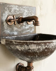 Distressed White Copper Wall Sink with Aged Copper Faucet