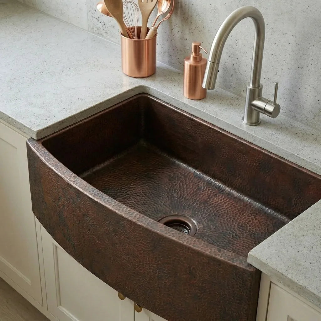 Rounded Front Copper Farmhouse Kitchen Sink