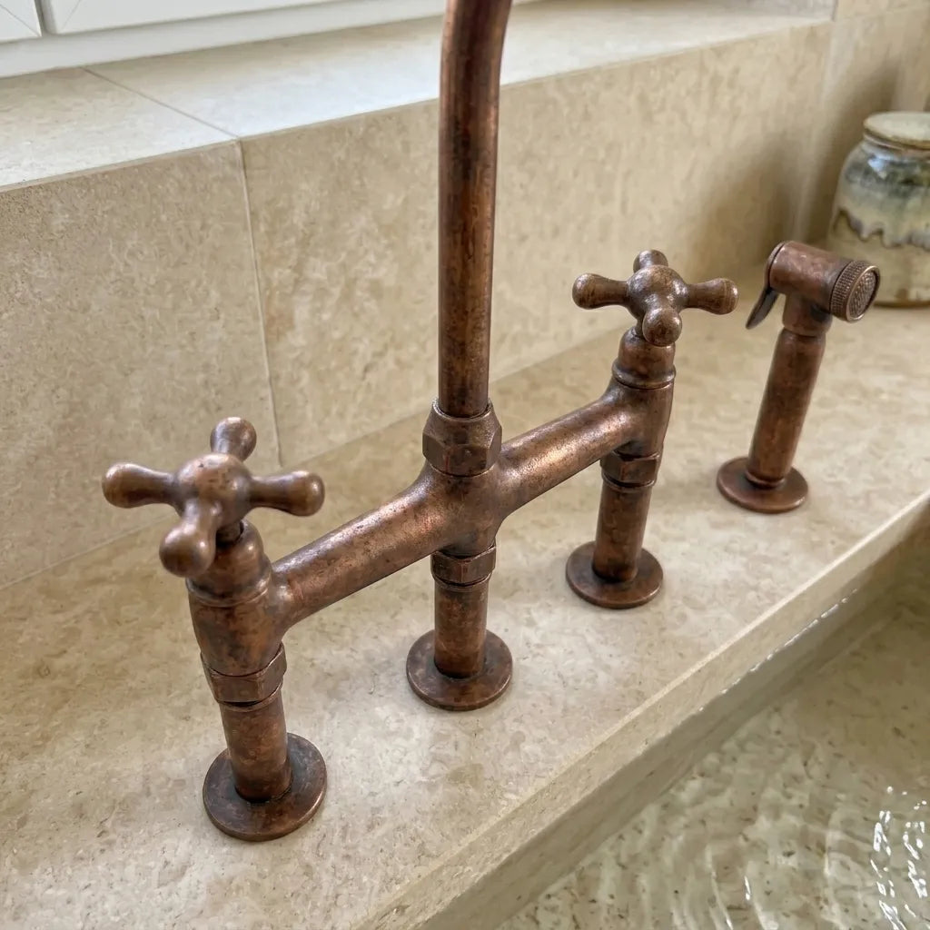 Rustic Copper Kitchen Mixer Tap with Pull-Out Side Sprayer