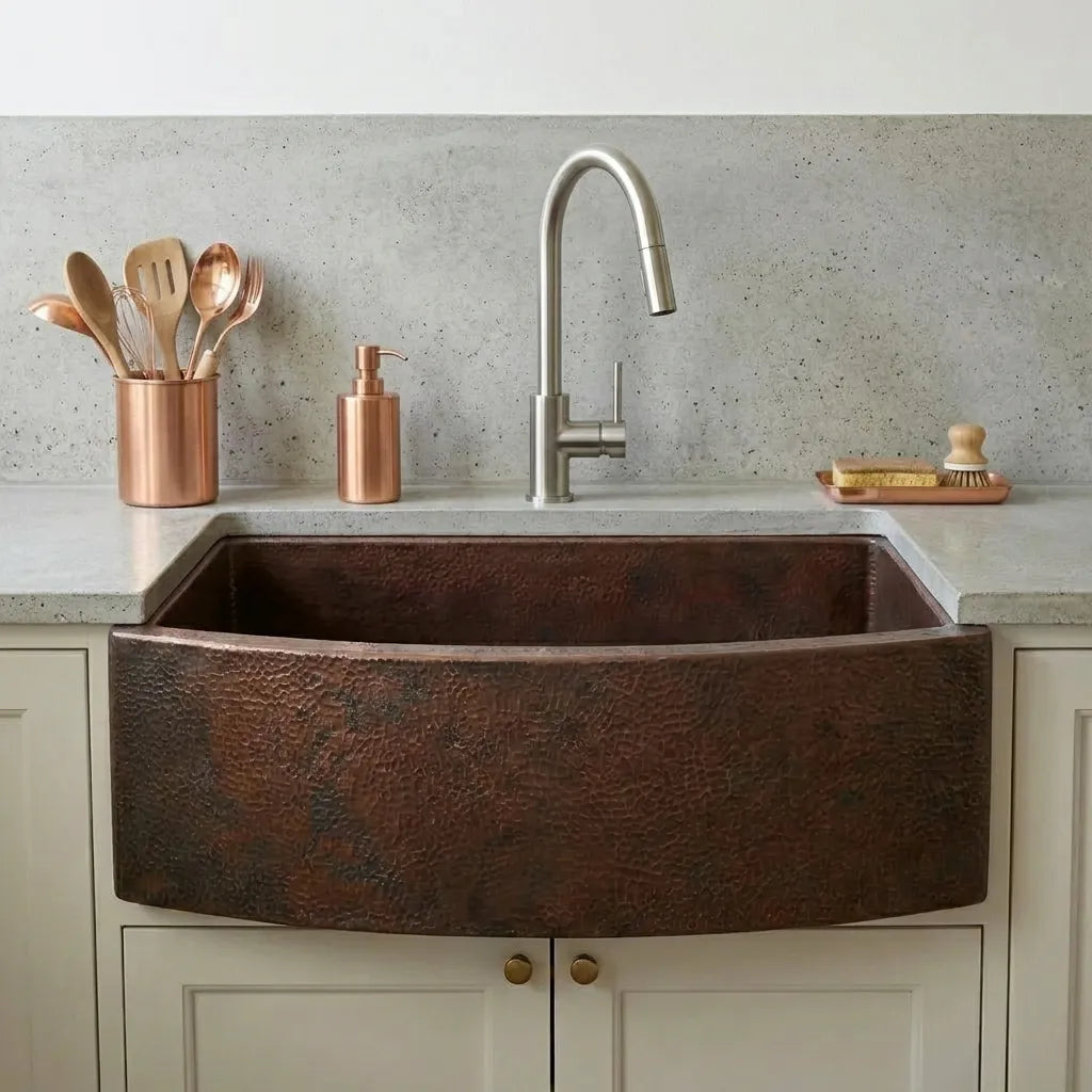 Rounded Front Copper Farmhouse Kitchen Sink