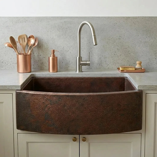 Rounded Front Copper Farmhouse Kitchen Sink