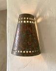 Verdigris Copper Cone Wall Sconce with Square Cutouts