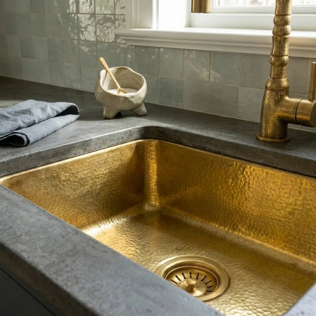 Hammered Brass Undermount Kitchen Sink with Rounded Corners