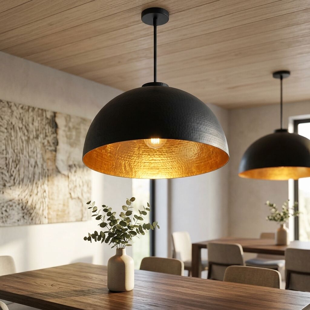 Handmade Black Hammered Copper Dome Pendant Light