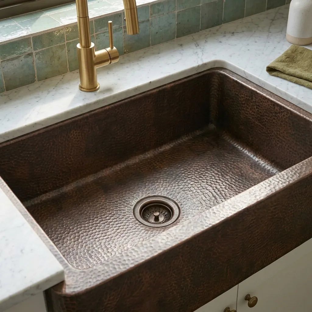 Dark Hammered Copper Farmhouse Apron Kitchen Sink