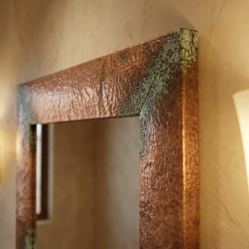 Hammered Copper Wall Mirror – Rustic Patina Vanity Frame