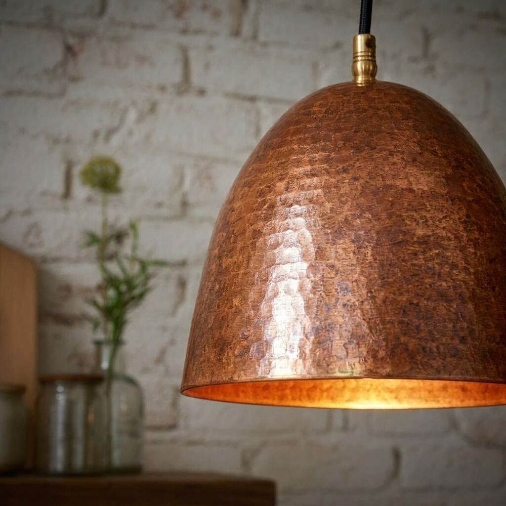 Handmade Hammered Copper Dome Pendant Light for Kitchen Island