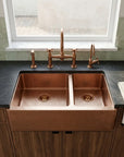 Artisan Copper Farmhouse Kitchen Sink with Double Basin