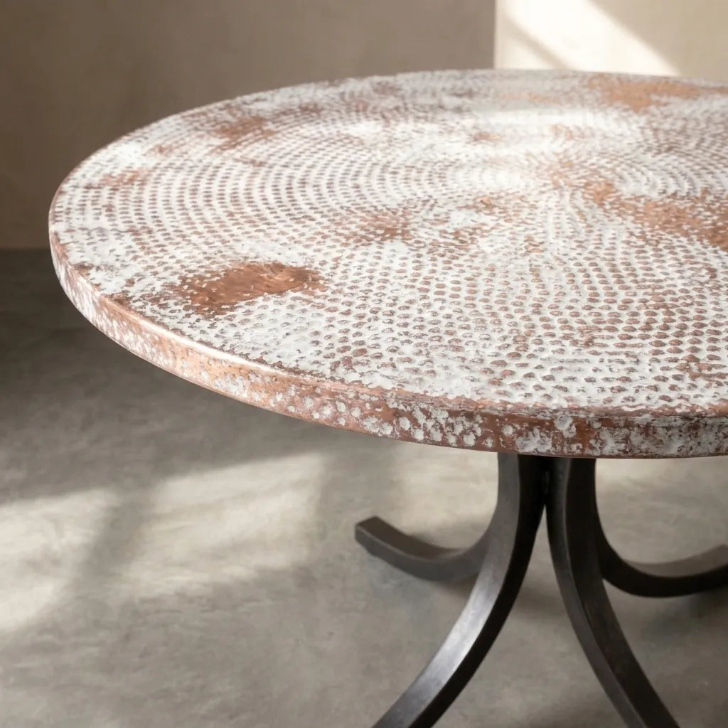 Round White Patina Copper Coffee Table